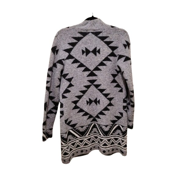 Frye Southwestern Jacquard Open Front Cardigan with Pockets Gray Black S - Picture 3 of 6